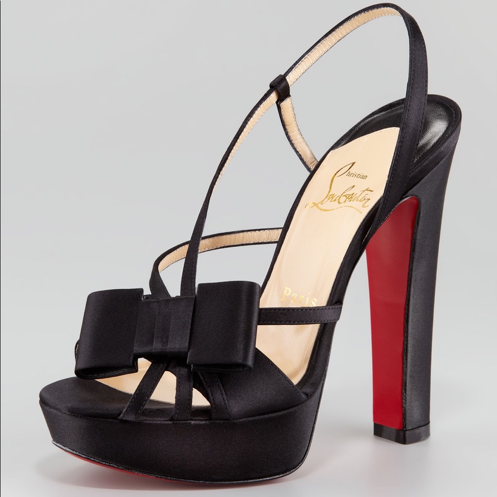 Christian Louboutin Satin Bow Slingback Platform Heels